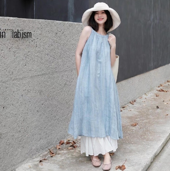 ワンピース レディース フレア ロング 袖なし ラウンドネック Aライン オーバーサイズ フェミニン かわいい 大人可愛い きれいめ シンプル カジュアル おしゃれ レトロ こなれ感 ラフ ラブリー