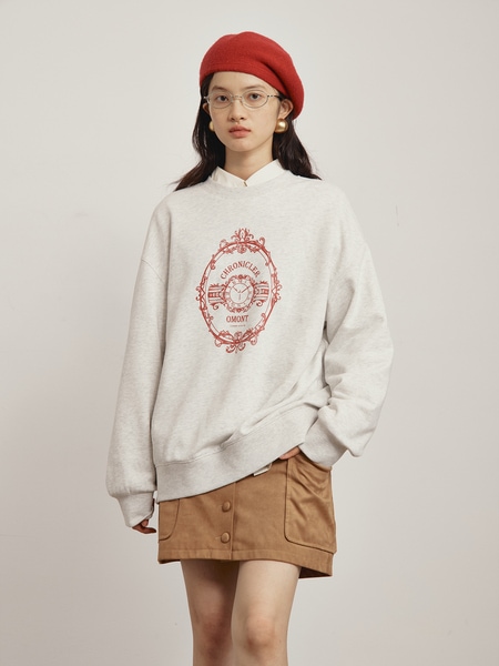 ラウンドネック 秋冬 ゆったり カジュアル プリント スウェットシャツ