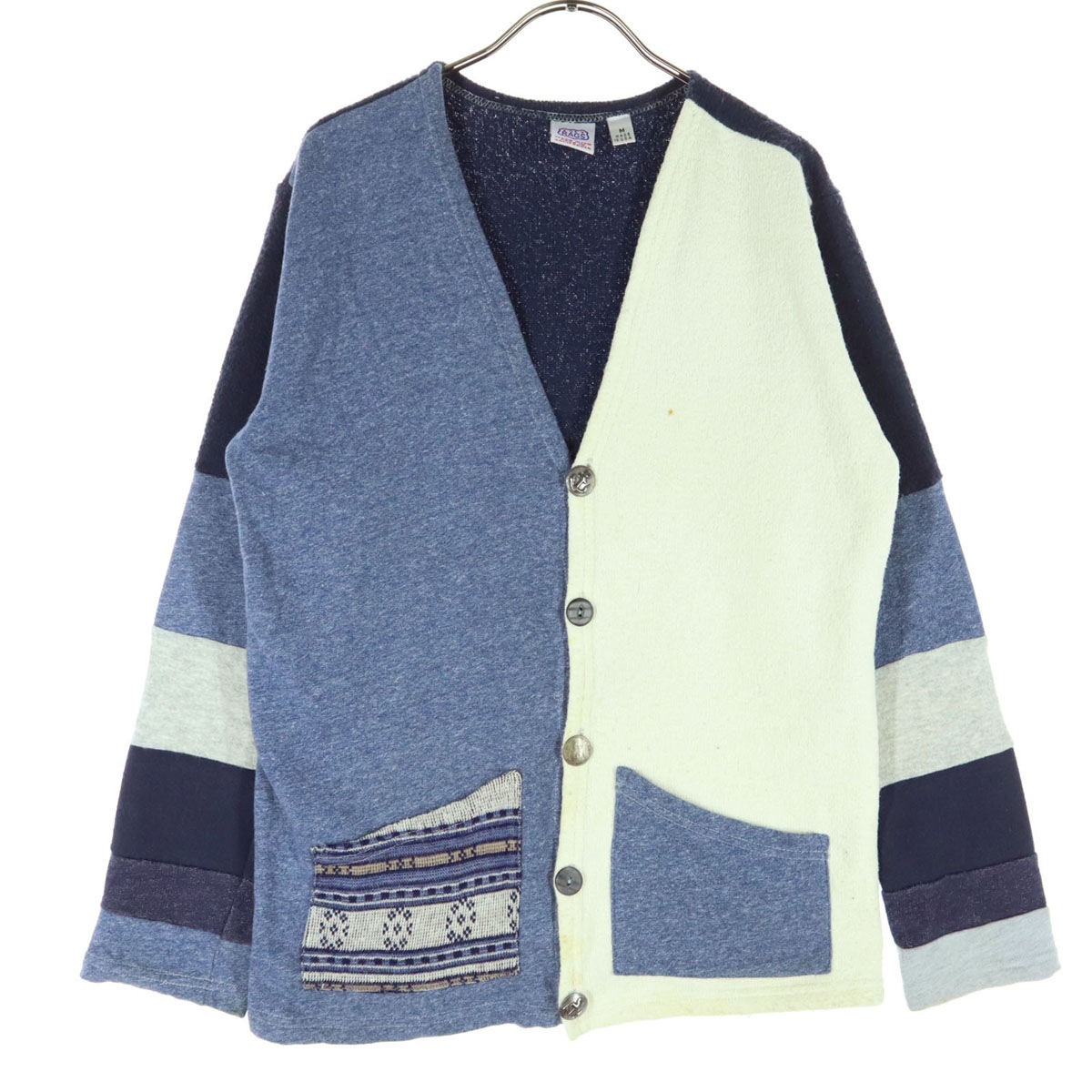 US RAGS ユーエスラグス USA製 長袖 ニットカーディガン M ブルー系 メンズ 古着