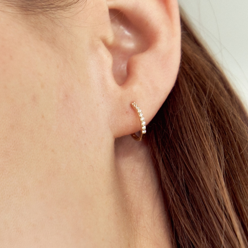 LUNNE 14k シングルパヴェラインワンタッチリングピアス (14k ゴールド) LFE41