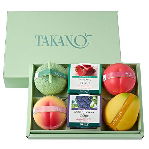 新宿高野 果実ピュアゼリー＆クリスタルデュオEC 6個入り (箱入り) 母の日 (白桃・白鳳・マスクメロン・イエローマンゴー×各1個) (クリスタルデュオ/ミックスベリープリン＆グレープゼリー・ストロ