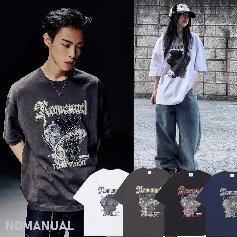 シグネチャー NM ENGINE Tシャツ 4色展開 ユニセックス 韓国人気 ストリート カジュアル おしゃれ シンプル トレンド 半袖トップス