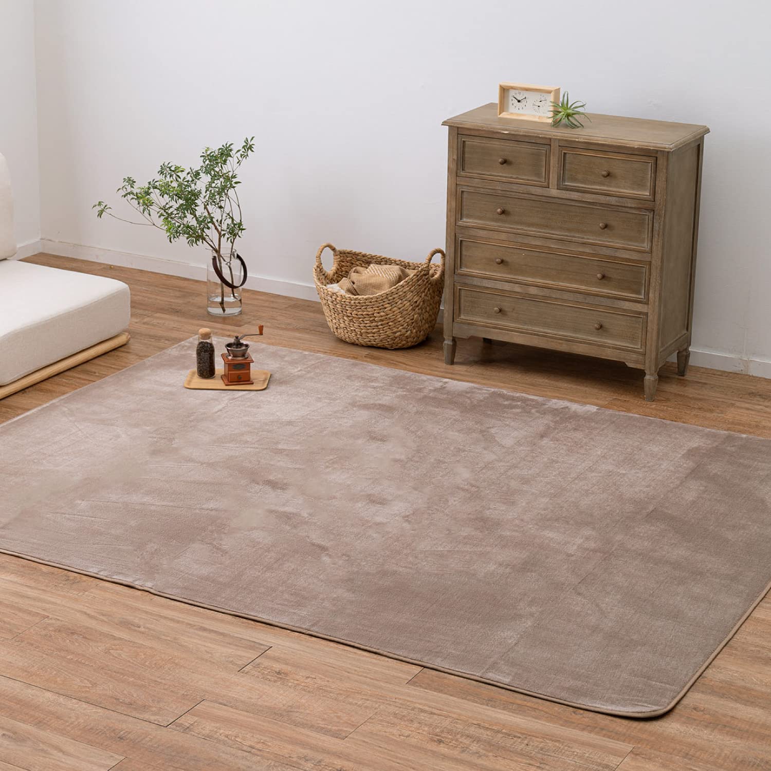 萩原 ラグ ホットカーペットカバー ベージュ 約185240cm メレンゲタッチラグ 洗濯 機で洗える ホットカーペット床暖房対応 滑りにくい加工付き 無地