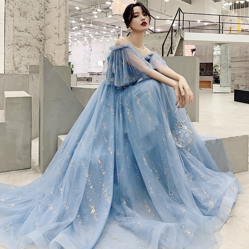女性用ブルーミニドレス2024宴会気質妖精学生ファンタジー森誕生日パーティーイブニングドレス