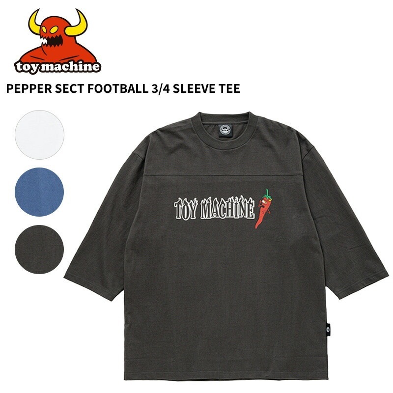 トイマシーン メンズ プリント 7分袖Tシャツ TOY MACHINE ペッパー セクト フットボールTシャツ 7分袖 トップス ロングTシャツ tmpflt20