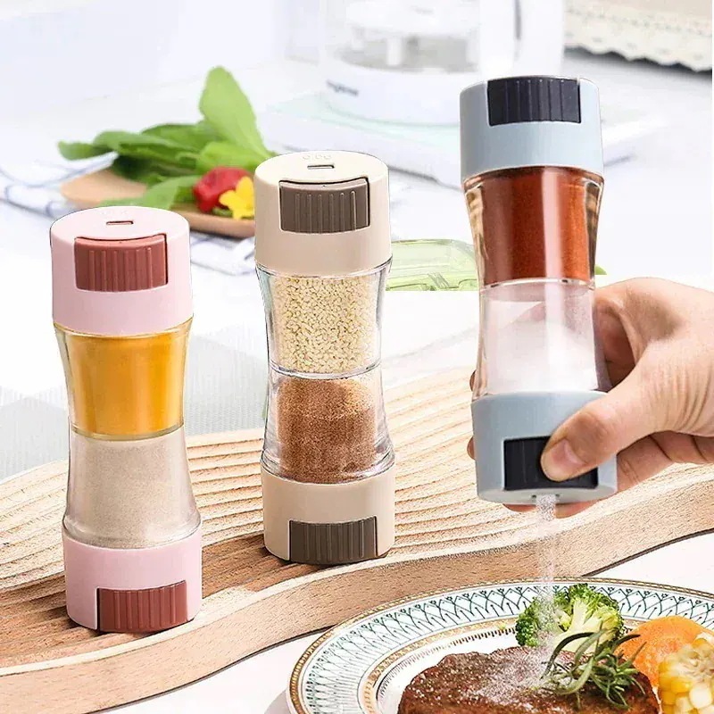 新追加 定量塩瓶双頭調味料缶控塩調味料瓶密封防湿家庭用台所小道具撒塩調味料瓶