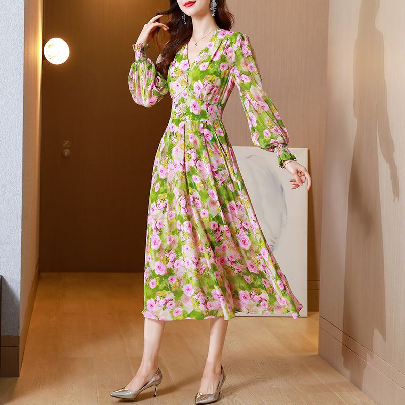 2023春夏ワンピース ミドル丈 韓国風 スリムウエスト 大きいサイズ ママワンピース