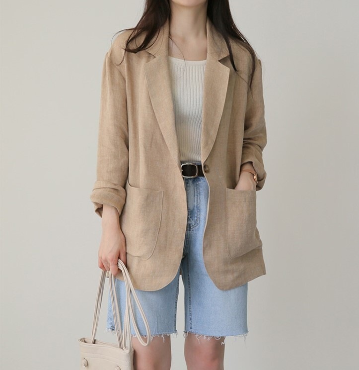 アウター ジャケット レディース 春 きれいめ 軽い レギュラー丈 長袖 襟付き ストレート ポケット ベージュ S M L XL 大きめ ゆったり ゆる きれいめ シンプル 大人