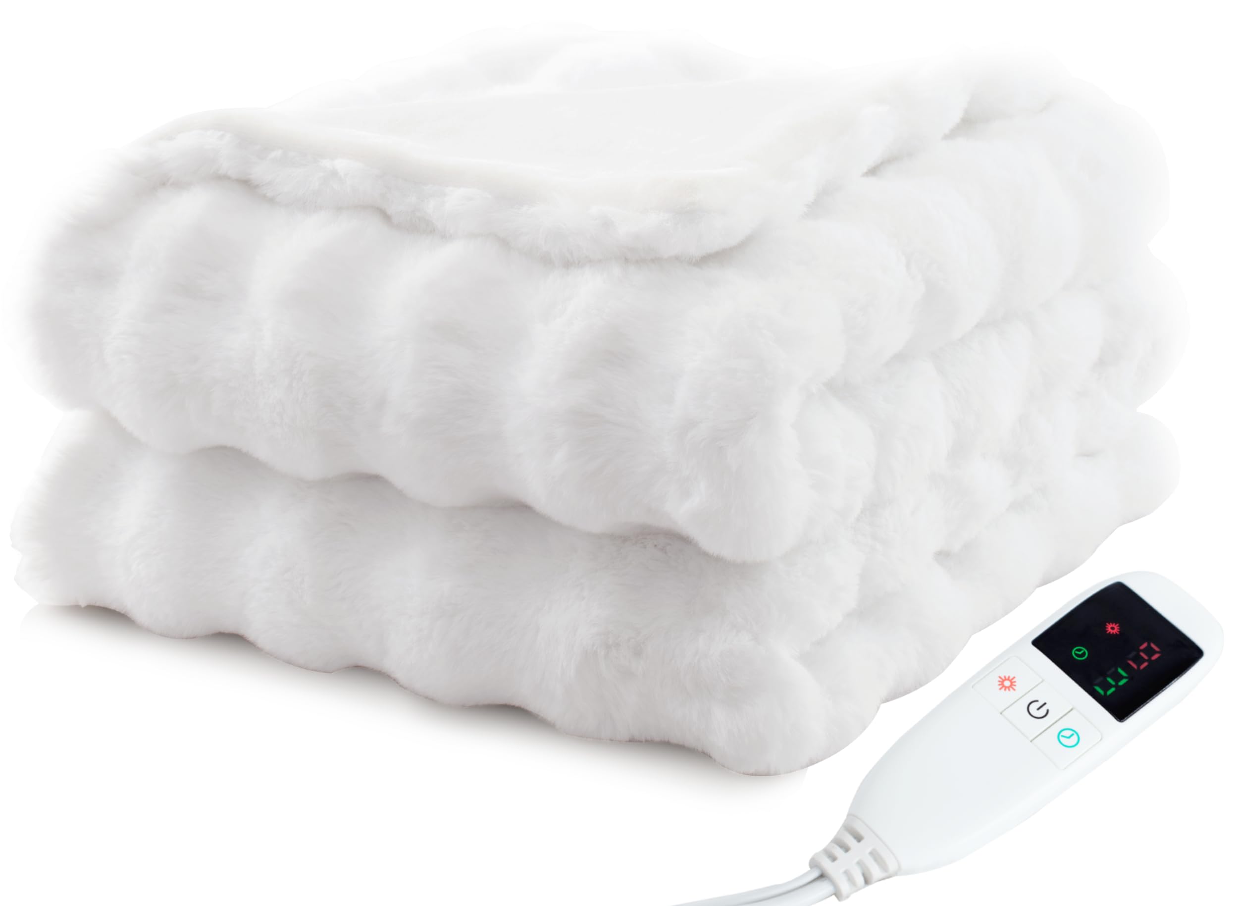 電気毛布【表兎毛調×裏フランネル】真っ白 掛け敷き兼用 大判 190×130cm セミダブル 洗濯ネット付き 速暖 9段階温度調節 タイマー付き 節電 省エネ ダニ退治 丸洗いOK 肩掛け 膝掛け P