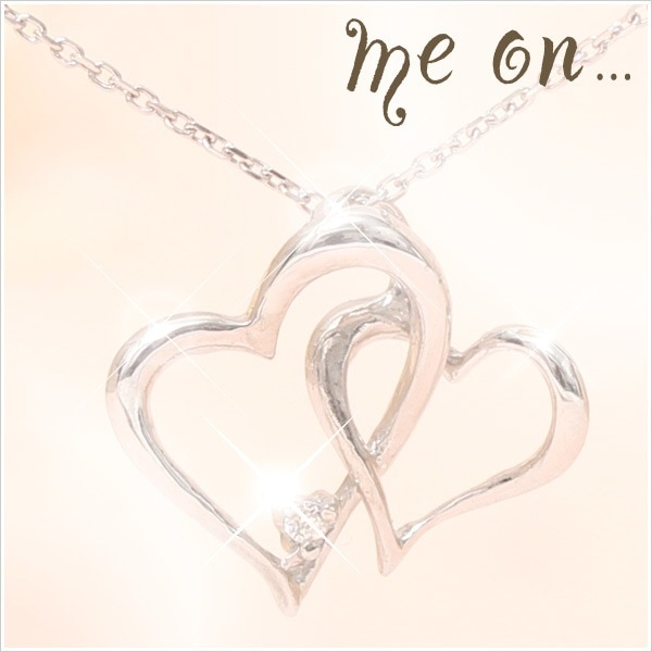 me on... K10ホワイトゴールド天然ダイヤモンドダブルハートデザインネックレス 発送目安：２３週間