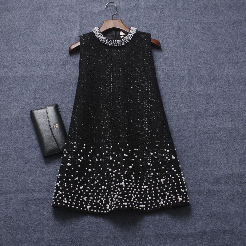 秋冬 レディース ワンピース ひざ上 ノースリーブ ラウンドネック ストレート Aライン ツイード