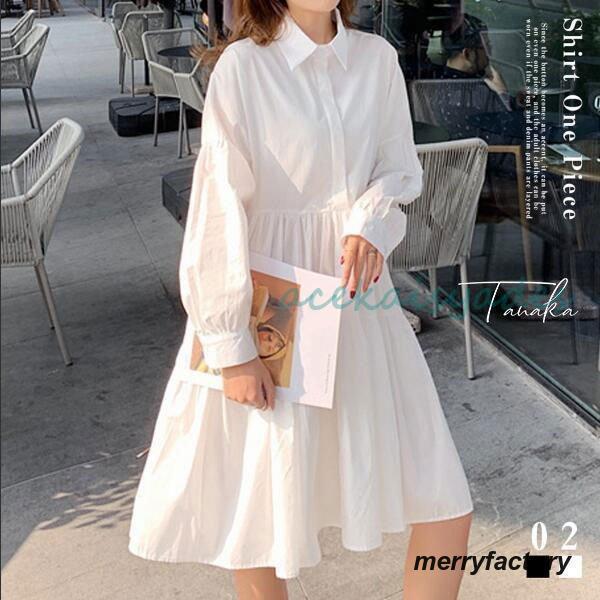 シャツワンピース レディース ワイドフリル 夏 秋 春 白 黒 20代 30代 40代