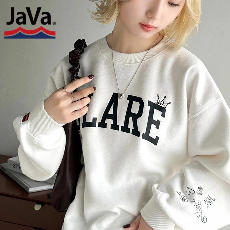 javaジャバコラボ トップス スウェット レディース カレッジロゴ 手書き風ロゴ 刺繍 リメイク風スウェット 男女兼用 ユニセックス メンズ ゆるっと オーバーサイズ 大きいサイズ