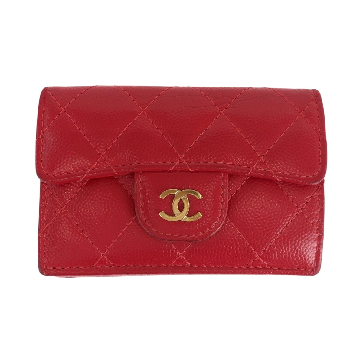 マトラッセ スモールフラップ ココマーク レッド ゴールド金具 キャビアスキン 折財布 コンパクトウォレット レディース 502567