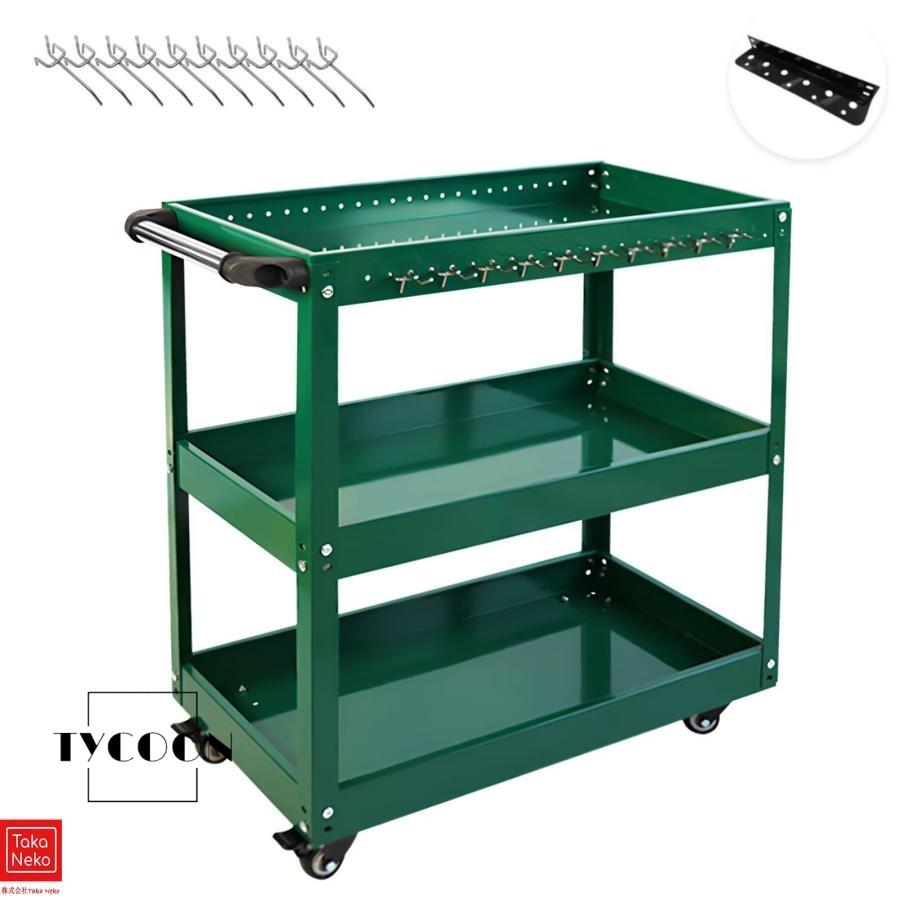 本日の限定商品 鋼製ツールワゴン 3段 工具収納 整備用 幅65×奥行35×高さ73CM 側面フック10個付き ドライバーホール付 静音ブレイキーキャスター付き 耐荷重150KG 業務用台車鋼製ツール 6,834円