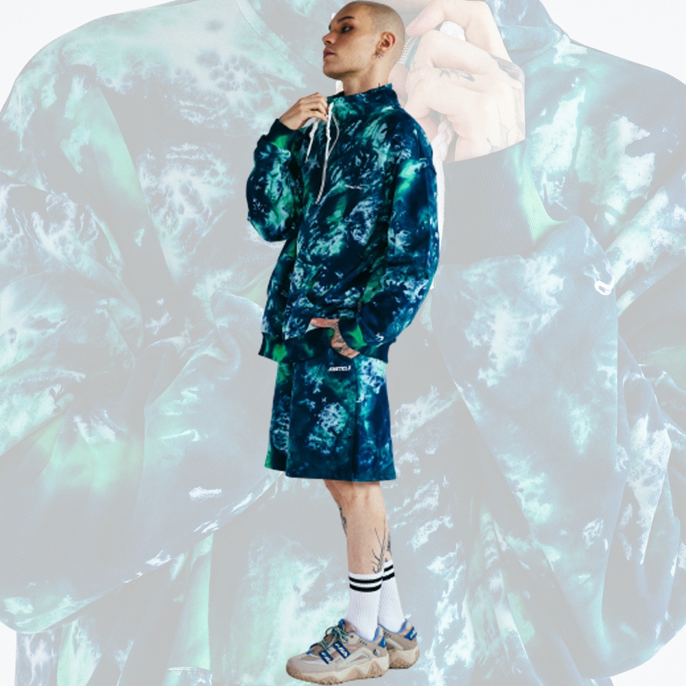 [UNISEX] [男女兼用] COTTON100% WATER PRINT HALF PANTS OVERFIT 綿100%素材 捺染 半ズボン ハーフパンツ オーバーサイズ