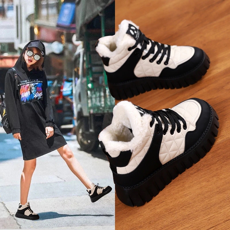 厚底スニーカー レディースモデル 2024 冬新作スニーカー 学生用パッド入り厚底コットンシューズ