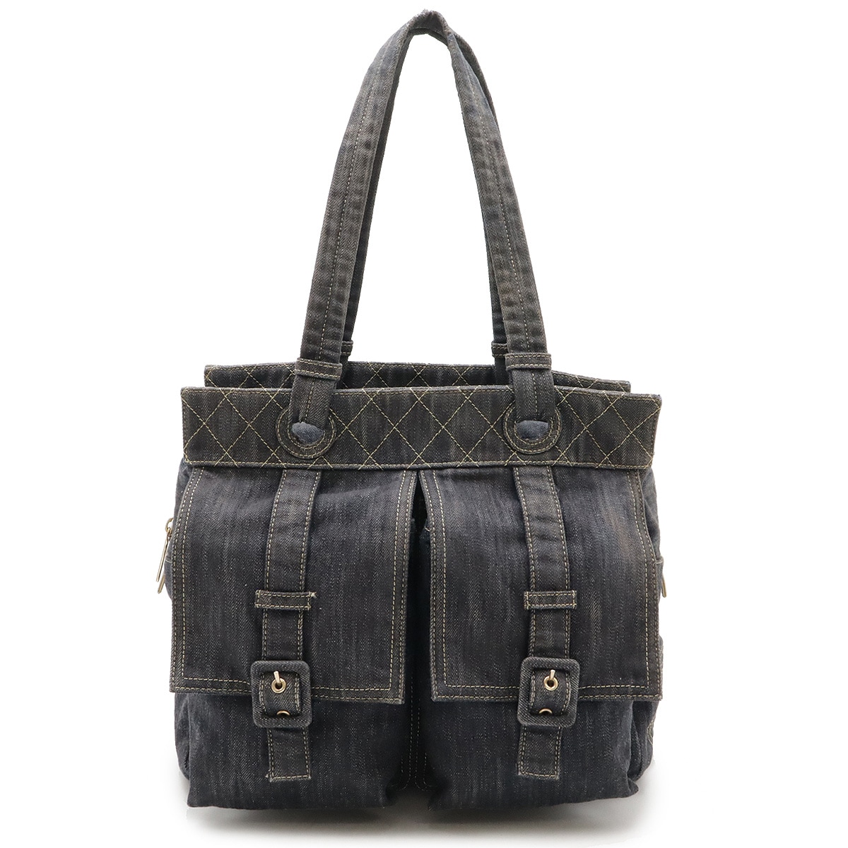 スパークリングデニム ココマーク トートバッグ ショルダーバッグ セミショルダー 肩掛け インディゴブルー ゴールド金 109,000円