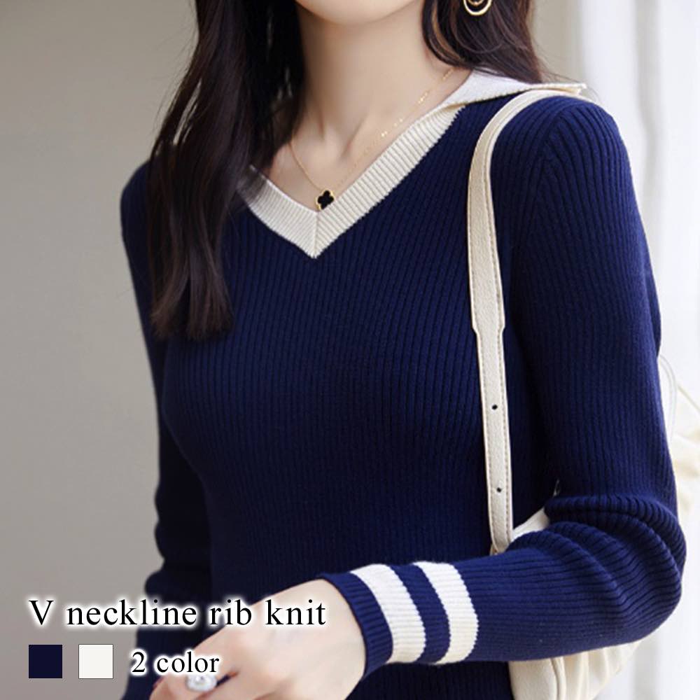 Tシャツ レディース Vネックラインリブニット おしゃれ カジュアル 40代 トレーナー 綿 ブランド 暖かい 無地 キャンバー ブラウス ゆったり ブラック 厚手 Vネック 冬 大人 ティーシャツ