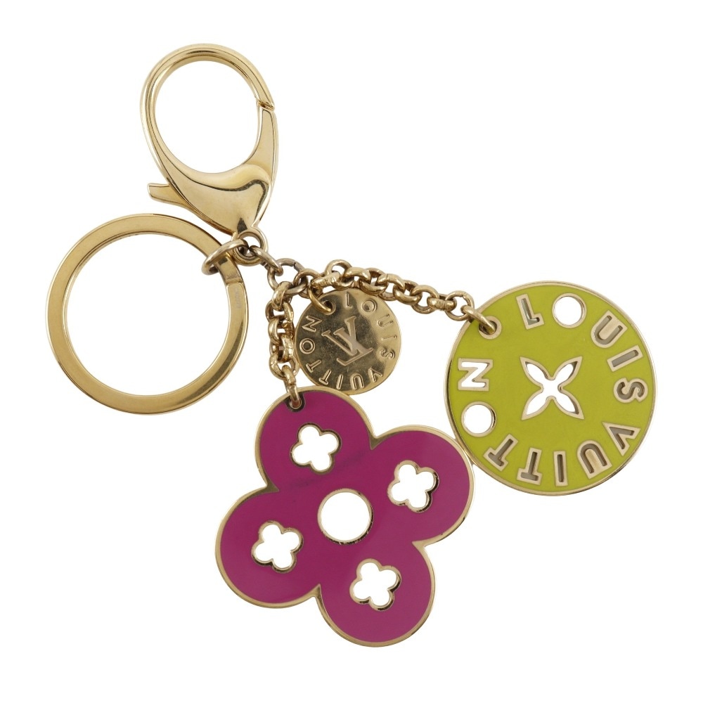 ポルトクレ・ルーピング バッグチャーム M66006 キーホルダー 金メッキ ピンク 緑 CX0079 レディース 中古品