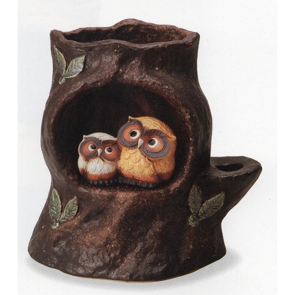 古株ふくろう傘立　14号 （信楽焼き陶器傘立梅雨玄関収納M）