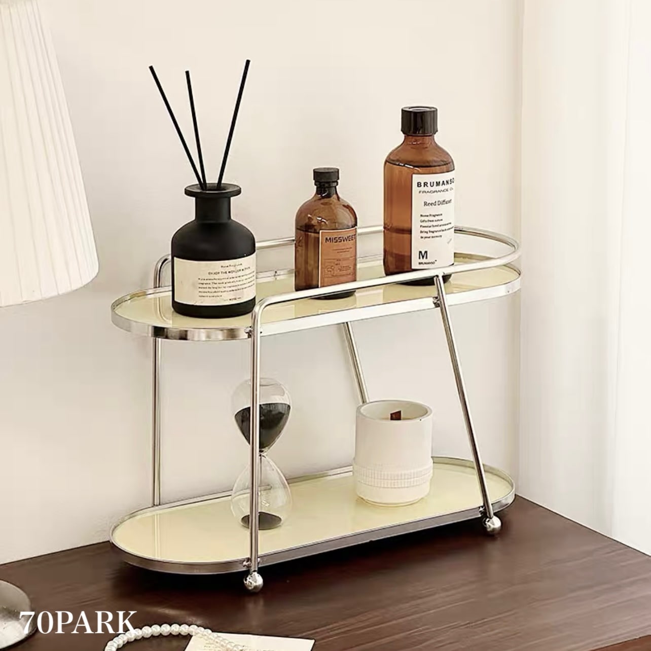シルバー フレーム オーバル型 二段 収納 ラック 全2色 おしゃれ 韓国インテリア 韓国雑貨 韓国っぽ インテリア雑貨 韓国 北欧 70PARK