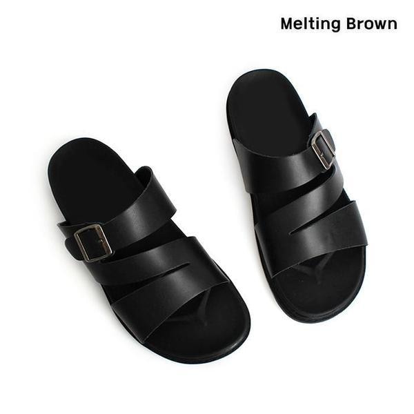 男性 デイリー 牛革 バックル スリッパ オフィスシューズ