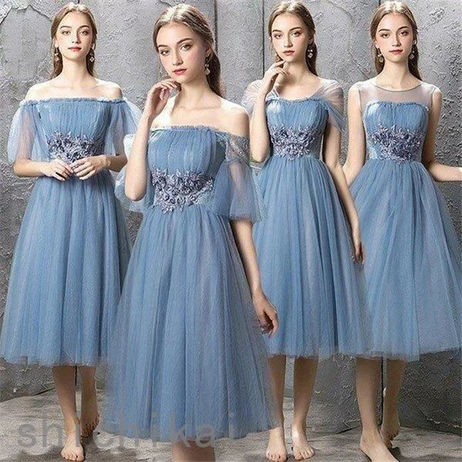 結婚式 ピアノ発表会 ホワイトデー 二次会 オフショルダー ドレス ブルー THOM ノースリーブ WILLS ブライズメイドドレス フォーマルドレス ロングドレス ワンピース ミモレ丈