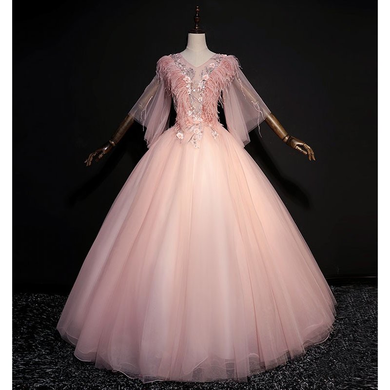 カラードレス 演奏会 安い ロングドレス コンサート パーティードレス 発表会 二次会 プリンセスライン 結婚式 ステージ衣装 ピンク