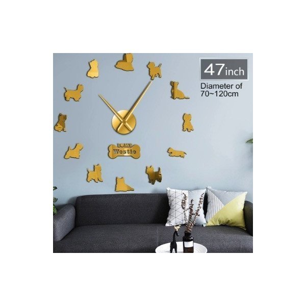 【期間限定特価】犬壁掛け時計DIYウォールクロックDog文字盤子犬ウォッチミラーフレームレス/ステッカーインテリア飾り