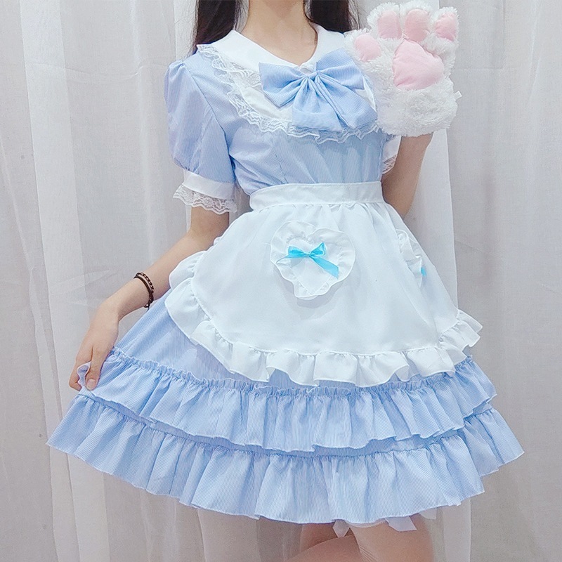 韓国女子学生かわいい夏シュークリームlolitaローリ甘いワンピースopメイド蓬蓬蓬スカートcos服