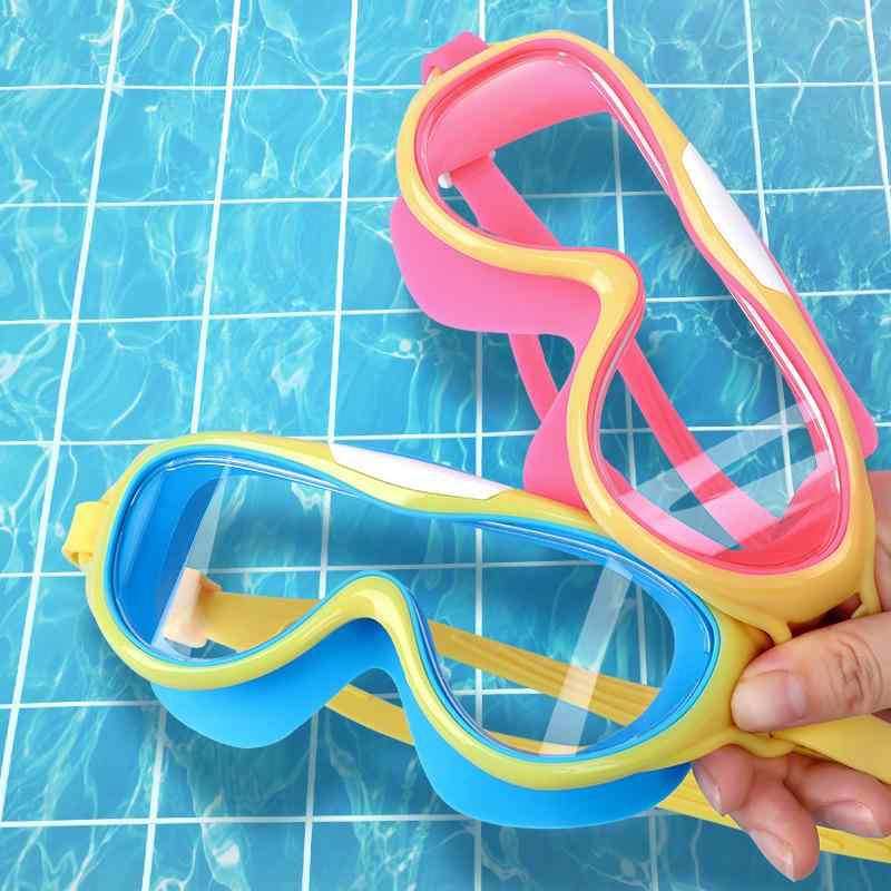 水泳用 子供用 男の子用 女の子用 ゴーグル 防水 防曇 曇り止め 高精細 透明 ラージフレーム 大型フレーム マリンスポーツ ダイビング 潜水 スイミング 用品 ネイビーブルー ピンク 水色 黄色