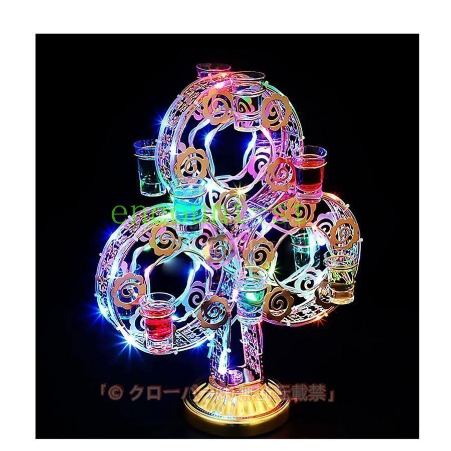 コカボムタワー テキーラ観覧車 ワイングラスホルダー（7~13日到着する）LED酒ボトルの表示棚 トランプ柄の形状デザイン充電式カクテルグラスホルダカラフルな