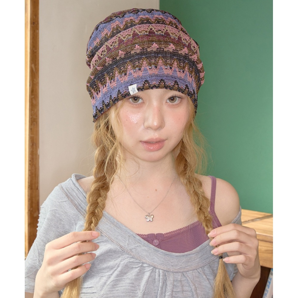 KIIBI ウェーブパターンビーニーパープル
