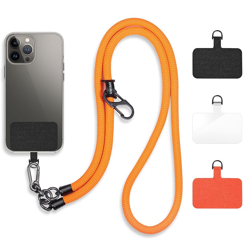 [UMIMO] スマホショルダー【ホルダー3枚S型カラビナ付】 スマホストラップ アウトドア 携帯ストラップ 斜めがけ 肩掛け 首掛け 太め 落下防止 調節可能 全機種対応 （オレンジ）