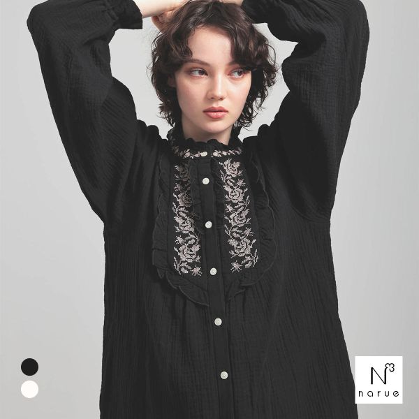 ナルエー パジャマ シュークリームガーゼRアンティーク刺繍ワンピース ルームウェア ワンピース ネグ