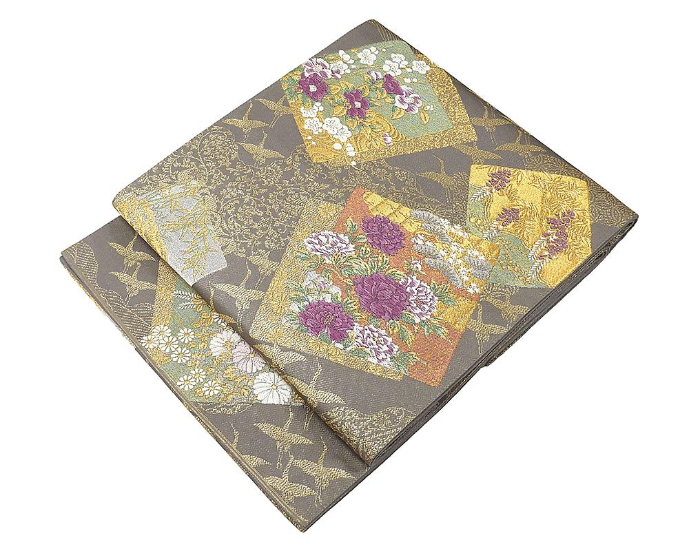 袋帯 正絹 じゅらく帝王紫 舞鶴四季花模様 袋帯 良品 リサイクル g0563 21,158円