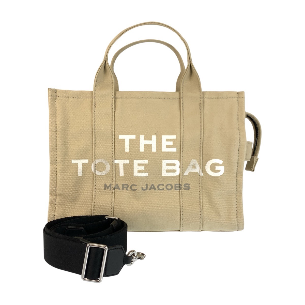 美品 THE TOTE BAG ベージュ ブラック シルバー金具 キャンバス トートバッグ ショルダーバッグ レディース 600997