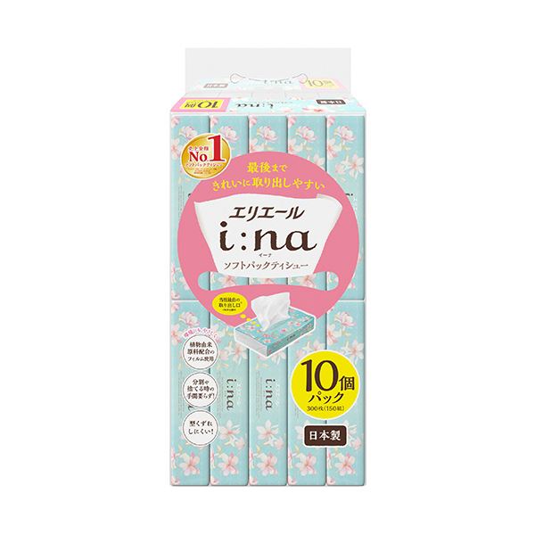 （まとめ） 大王製紙エリエール i：na（イーナ）ソフトパックティシュー 150組／個 1パック（10個） [x10セット]
