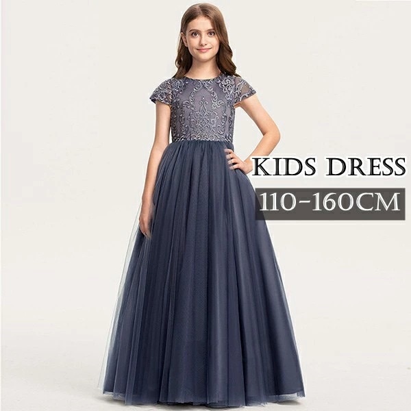 ピアノ発表会 ドレス 中学生 ワンピース ジュニアドレス 七五三 キッズドレス ロングドレス 子供ドレス グレー 150 160 結婚式 ドレス フラワーガール フォーマル パーティー チュールスカー