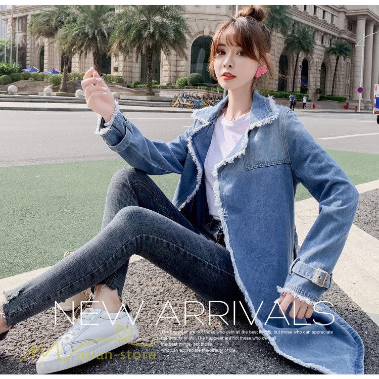 デニムコート ロング丈コート トレンチコート カジュアルトップス レディーストップス 着痩せ ボタン 体型カバー アウターコート ゆったり ウエストベルト付き