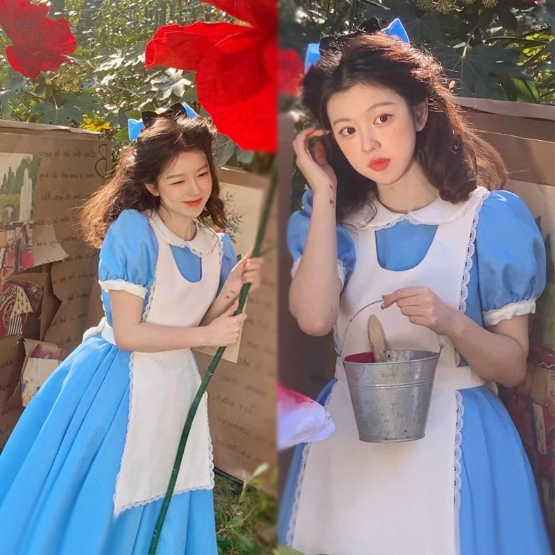 可愛い女の子 不思議の国のアリス ブルー メイド服 コスプレ メイドコスプレ アニメ衣装