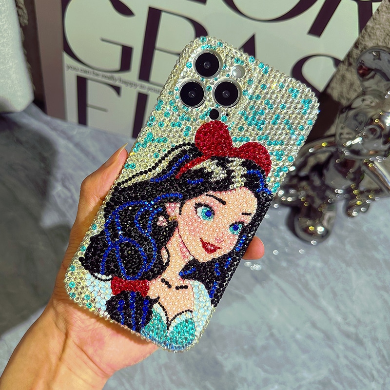ハンドメイド iPhoneケース 白雪姫 キラキラのラインストーン iPhone16/15/14/13/12/11ケース Plus Pro Max デコ電ケース