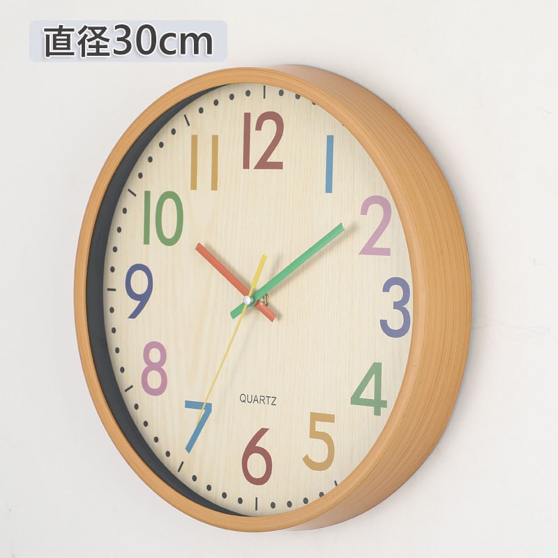 掛け時計 時計 壁掛け 木目調 カラフル おしゃれ かわいい 人気 音がしない 連続秒針 静か 静音 見やすい ウォールクロック モダン インテリア時計 乾電池 寝室 キッチン 子供 子供部
