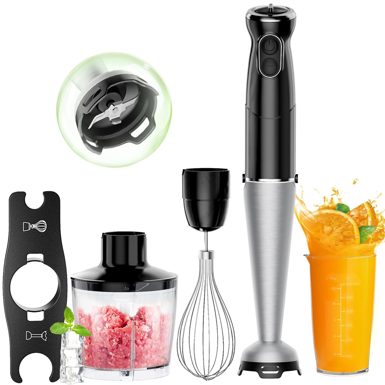 QOOQOOGE ハンドブレンダー 離乳食 ブレンダー 15000回/分 一台6役 多機能ハンドミキサー【 鍋保護/傷防止設計】 氷も砕ける ミキサー フードプロセッサー 泡立て器 ジューサー 電動ミ