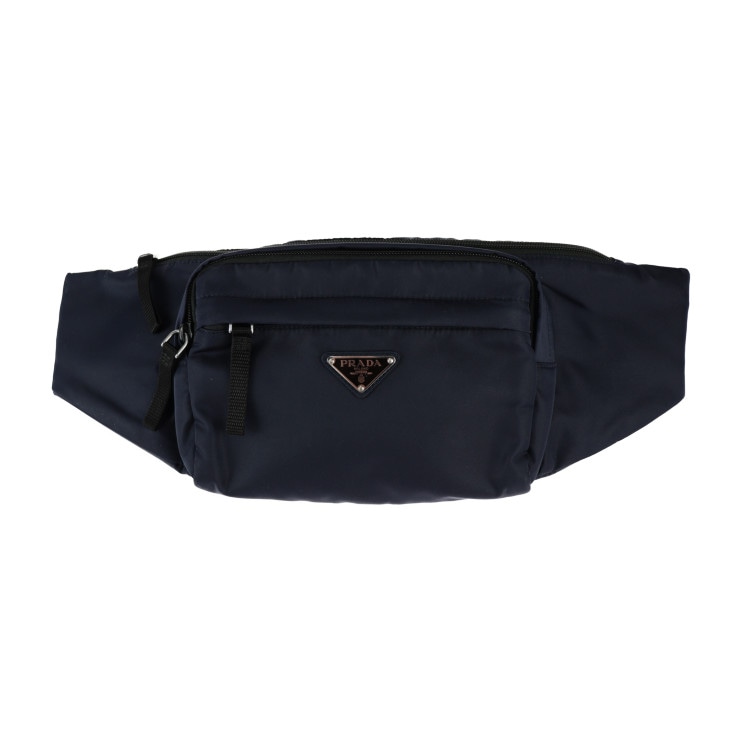 美品 PRADA プラダ ウエストバッグ 2VL005 ボディバッグ ナイロン ネイビー系 シルバー金具 ショルダーバッグ 三角ロゴプレート 本物保証 中古【本物保証】