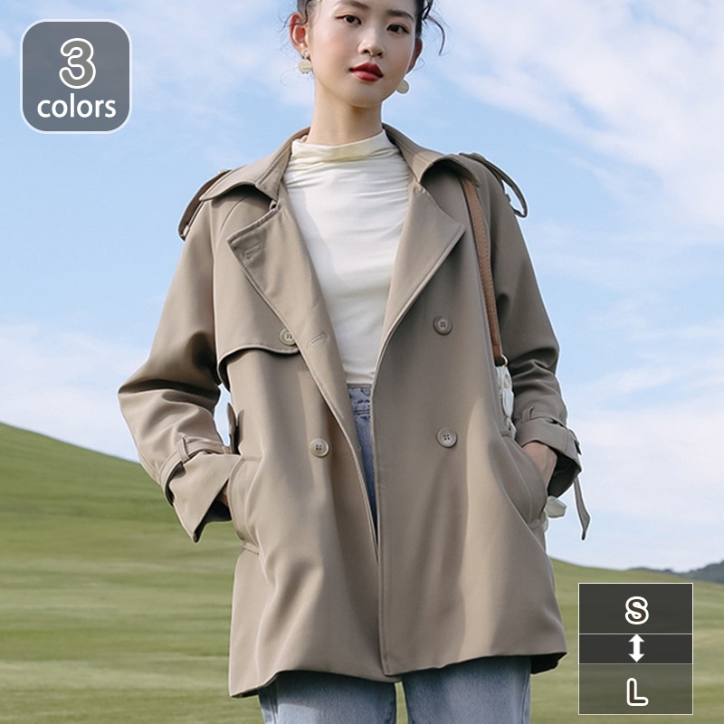 1000円OFFクーポン スプリングコート レディース ショート 春 きれいめ トレンチコート レディース アウター 秋物 秋服 コート ジャケット 無地 大きいサイズ おしゃれ きれいめ 体型カバー