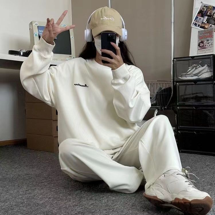 人气作韓国ファッションセットアップカジュアルセットレディース運動セットカジュアル着痩せゆったりスウェット秋スウェット2点セット