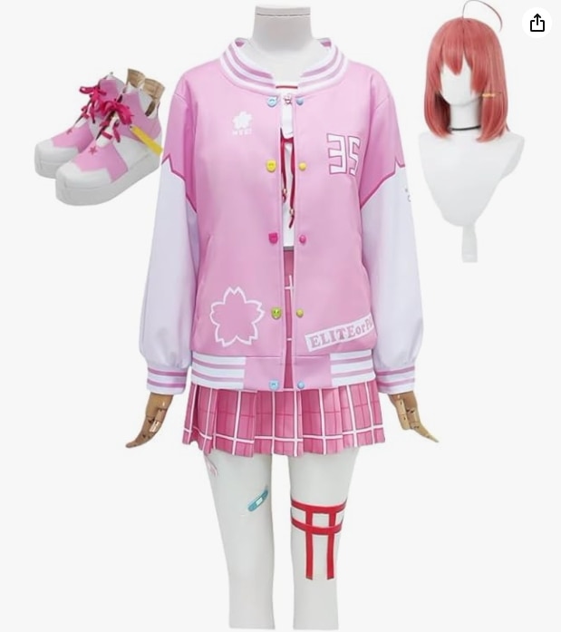 Vtuber 樱巫女 さくらみこウィッグ靴付き コスプレ衣装 風 コスチューム