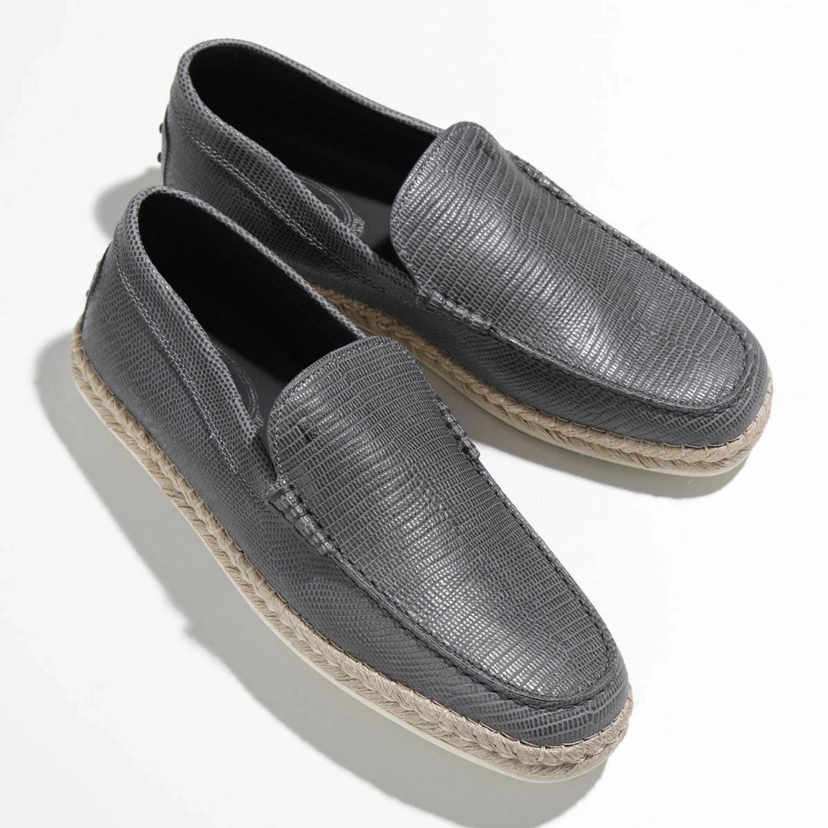 TODS トッズ エスパドリーユ XXM66B0BM4ZTJP メンズ レザー ロゴ スリッポン フラット シューズ 靴 B603/TJP-HEMATITE